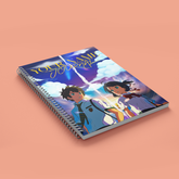 Dripster your name notebook with colorful anime cover and spiral binding on peach background